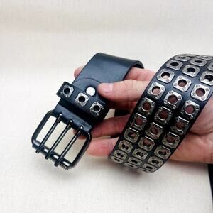 y2k style round studded black and silver velour grunge emo belt